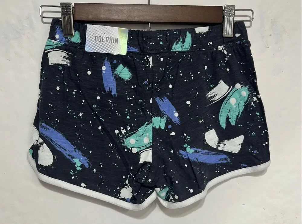 Justice Dolphin Shorts Black With Paint Splatter Pattern   NWT   Size 8